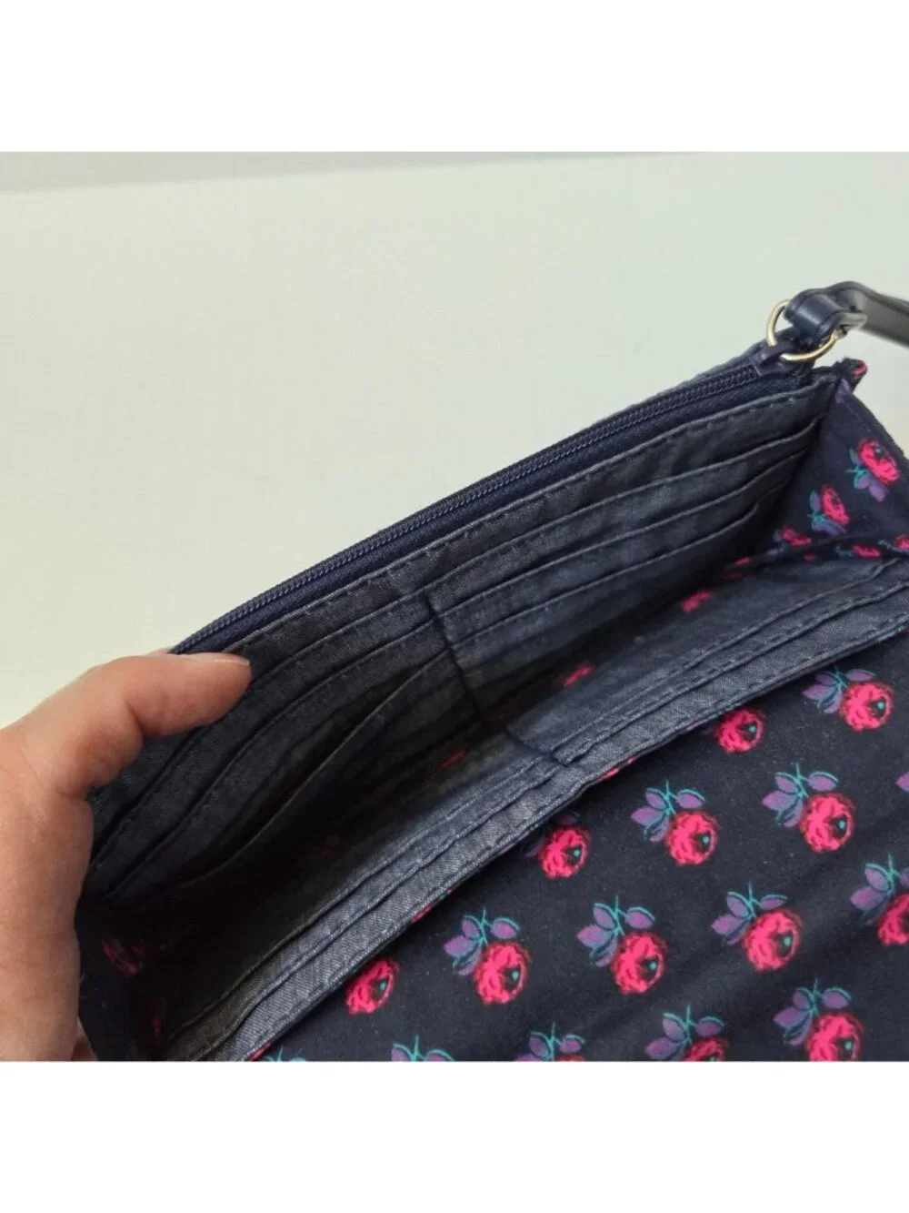 Vera Bradley Trimmed Wristlet Moonlight Navy Wallet Quilted Chambray Denim